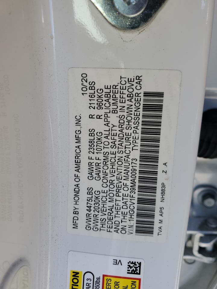 2021 Honda Accord Sport VIN: 1HGCV1F39MA009173 Lot: 66828575