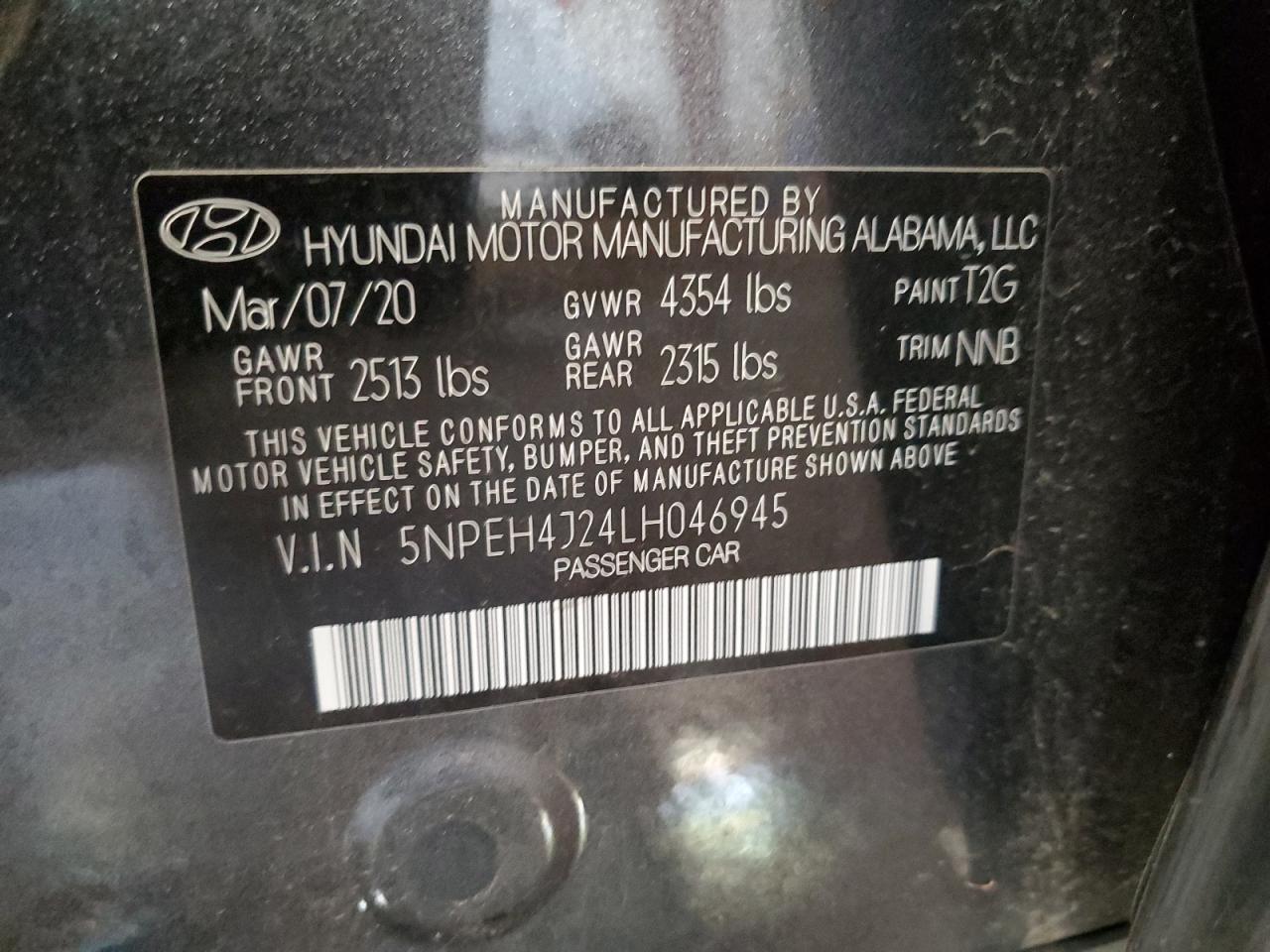 2020 Hyundai Sonata Limited VIN: 5NPEH4J24LH046945 Lot: 68480325