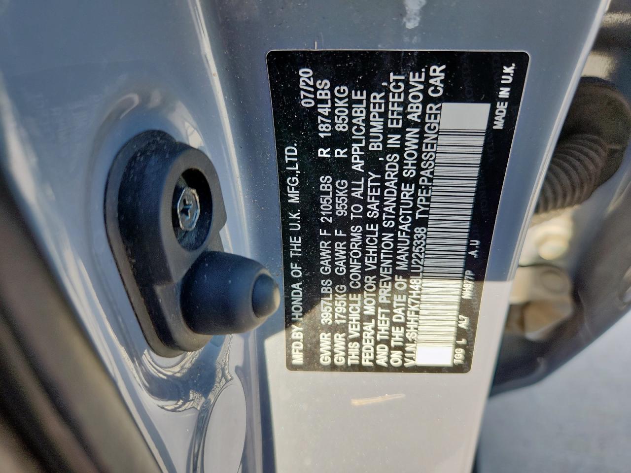 2020 Honda Civic Sport VIN: SHHFK7H48LU225338 Lot: 69377535