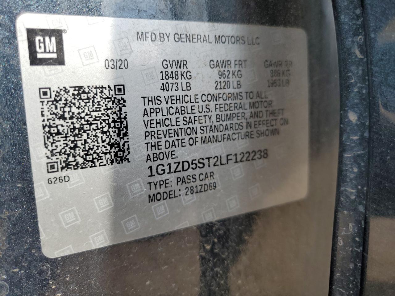 2020 Chevrolet Malibu Lt VIN: 1G1ZD5ST2LF122238 Lot: 70775075