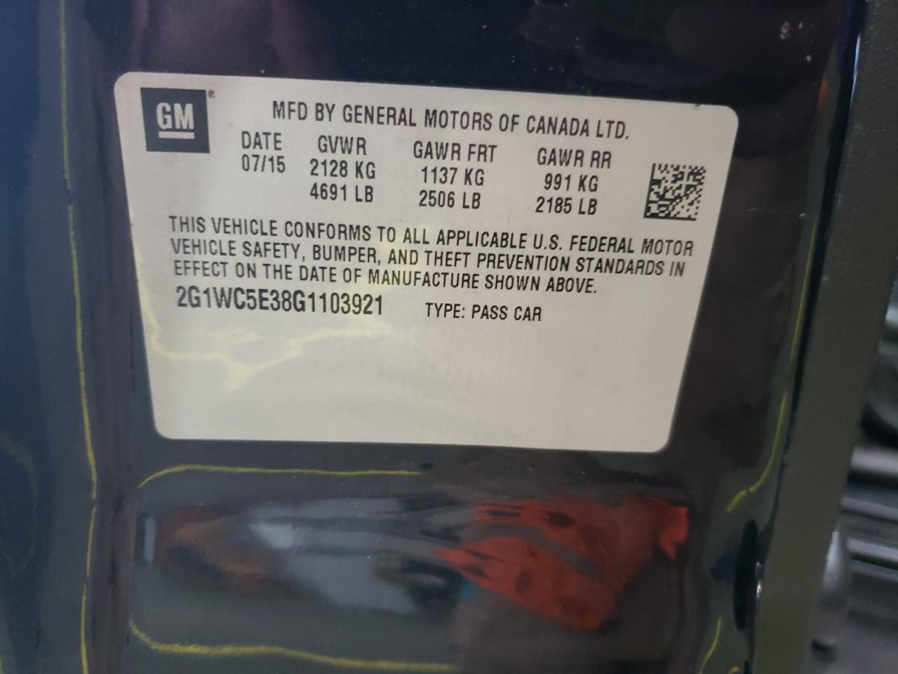 2016 Chevrolet Impala Limited Ltz VIN: 2G1WC5E38G1103921 Lot: 69446005