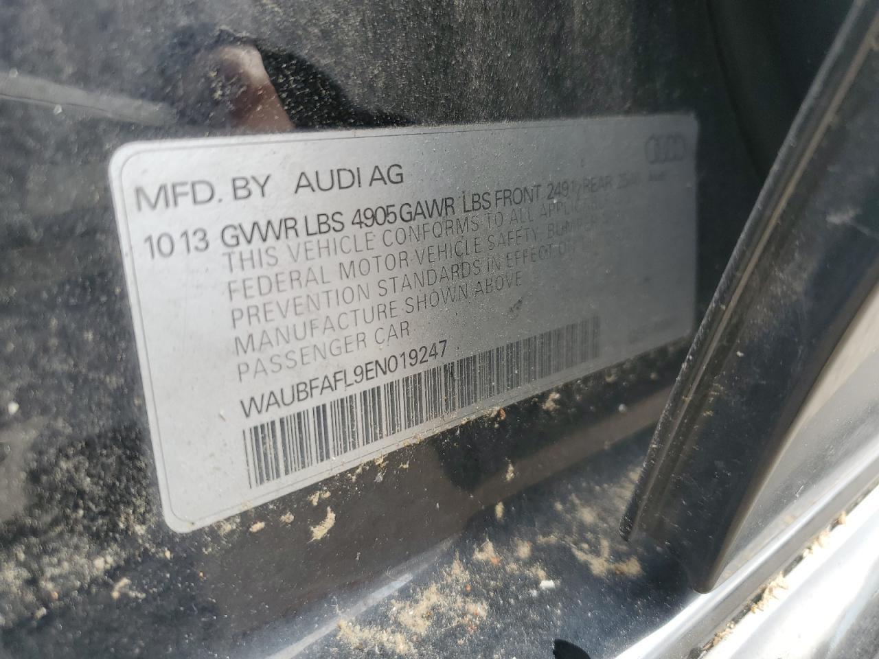 2014 Audi A4 Premium VIN: WAUBFAFL9EN019247 Lot: 68397445