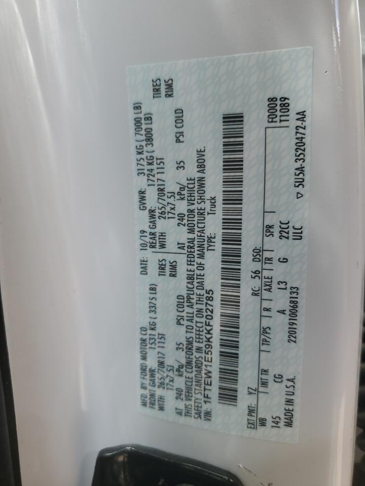 2019 Ford F150 Supercrew VIN: 1FTEW1E59KKF02785 Lot: 70463695