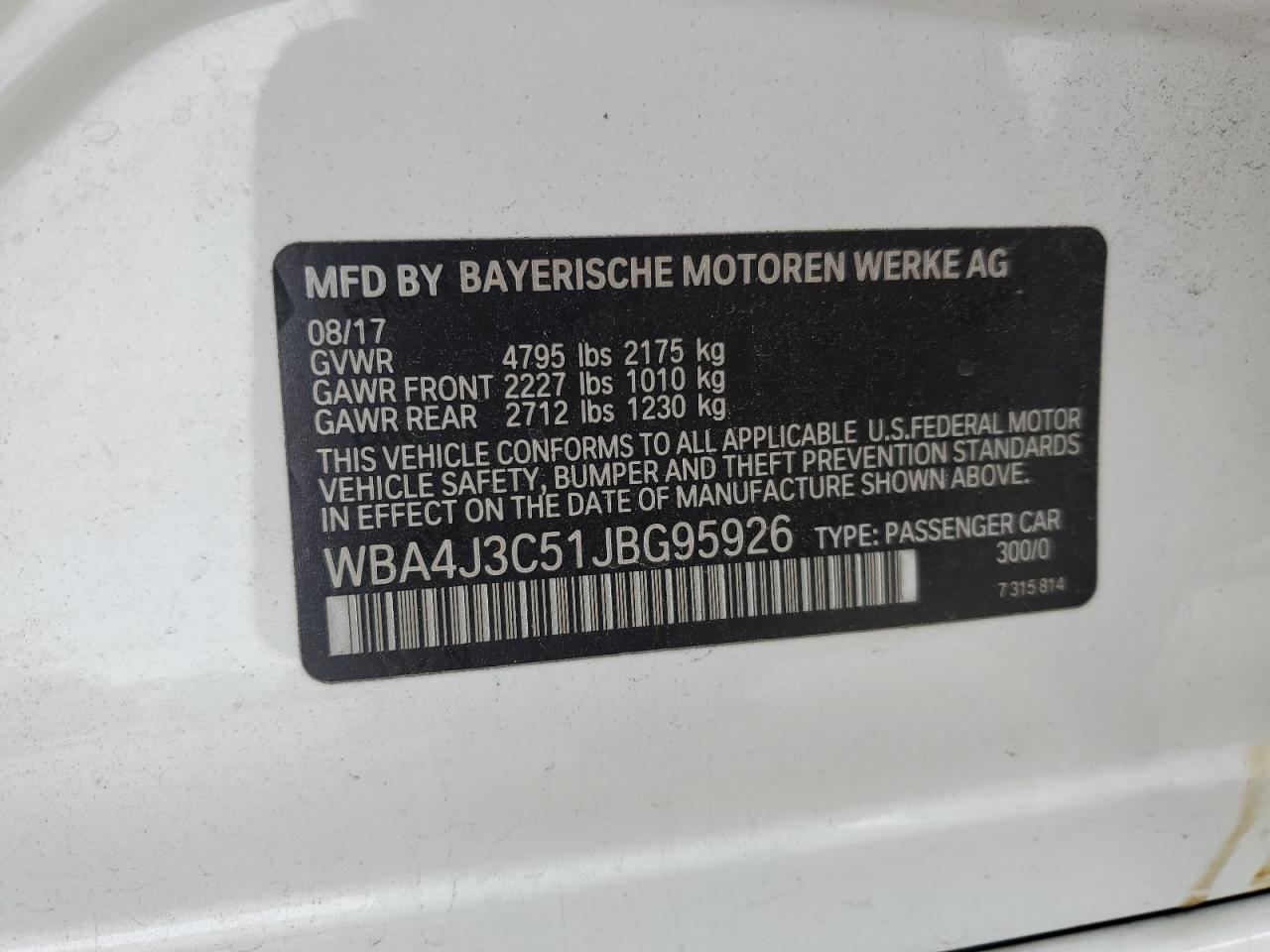 2018 BMW 430Xi Gran Coupe VIN: WBA4J3C51JBG95926 Lot: 70530685