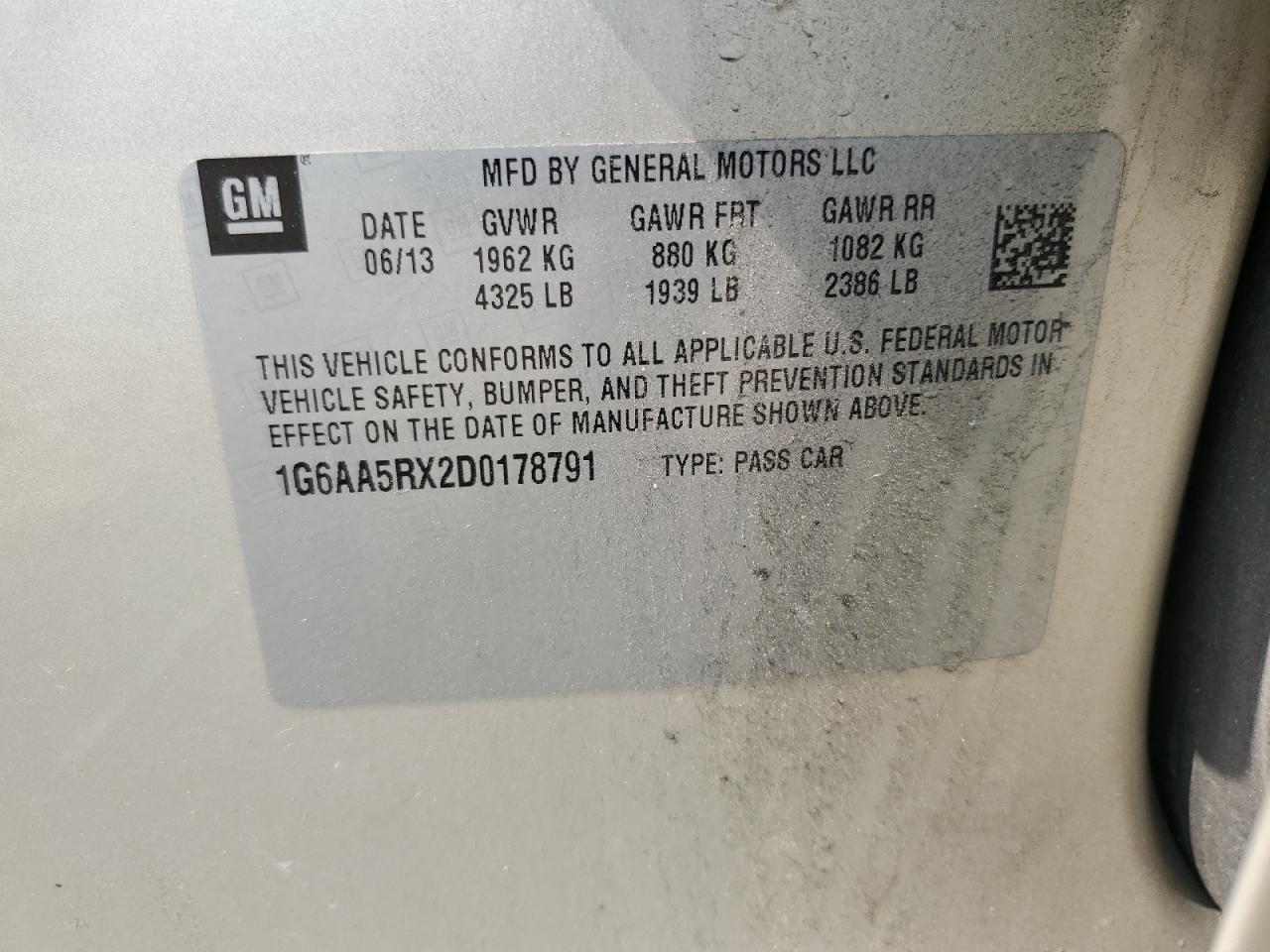 2013 Cadillac Ats VIN: 1G6AA5RX2D0178791 Lot: 67486735