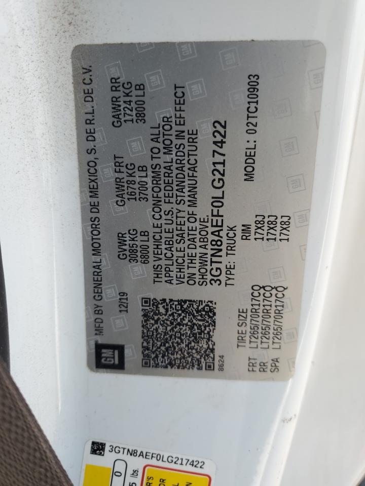 2020 GMC Sierra C1500 VIN: 3GTN8AEF0LG217422 Lot: 68905135