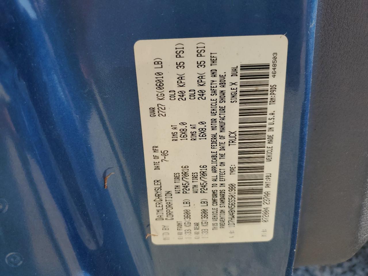 2006 Dodge Dakota Quad Slt VIN: 1D7HW48N56S501980 Lot: 68620115