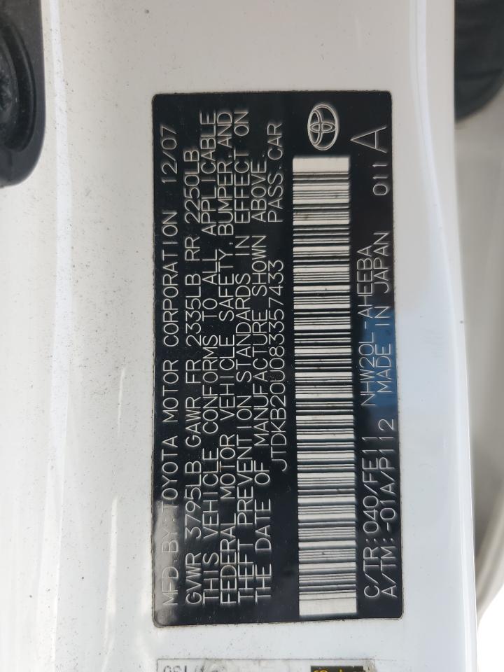 2008 Toyota Prius VIN: JTDKB20U083357433 Lot: 66620365