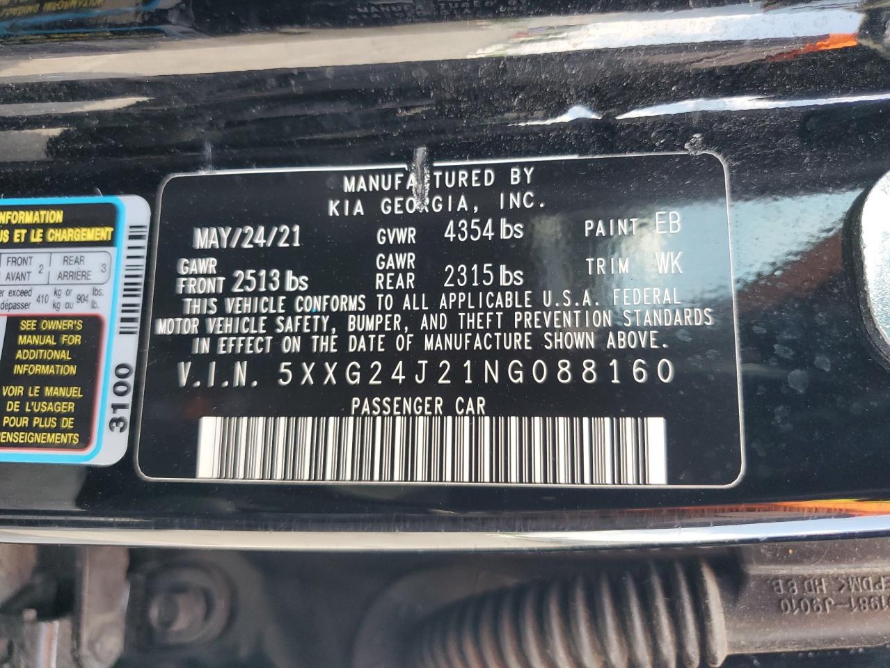 2022 Kia K5 Lx VIN: 5XXG24J21NG088160 Lot: 67038995