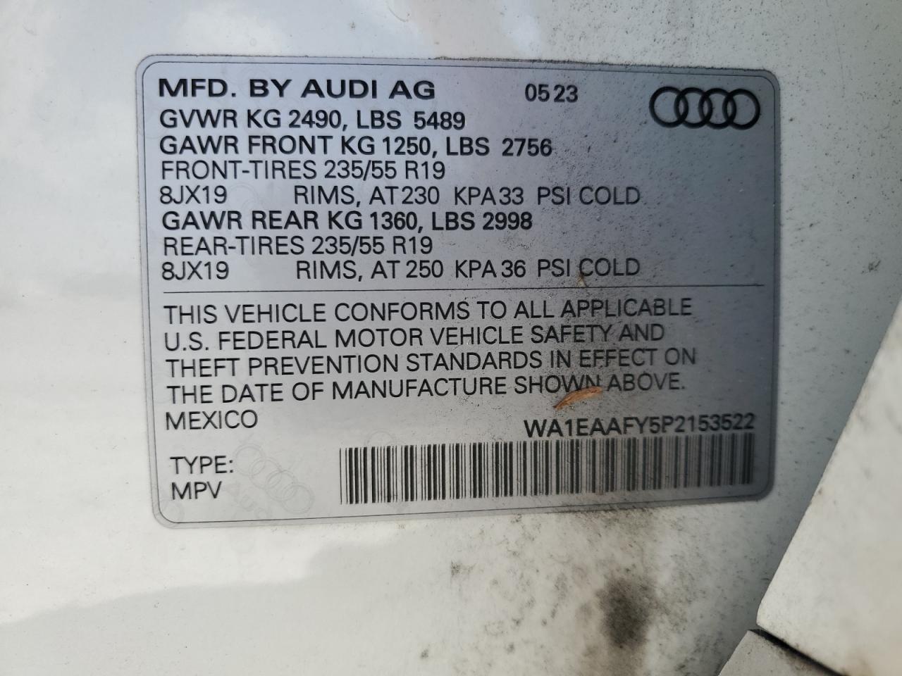 2023 Audi Q5 Premium Plus 45 VIN: WA1EAAFY5P2153522 Lot: 69607855