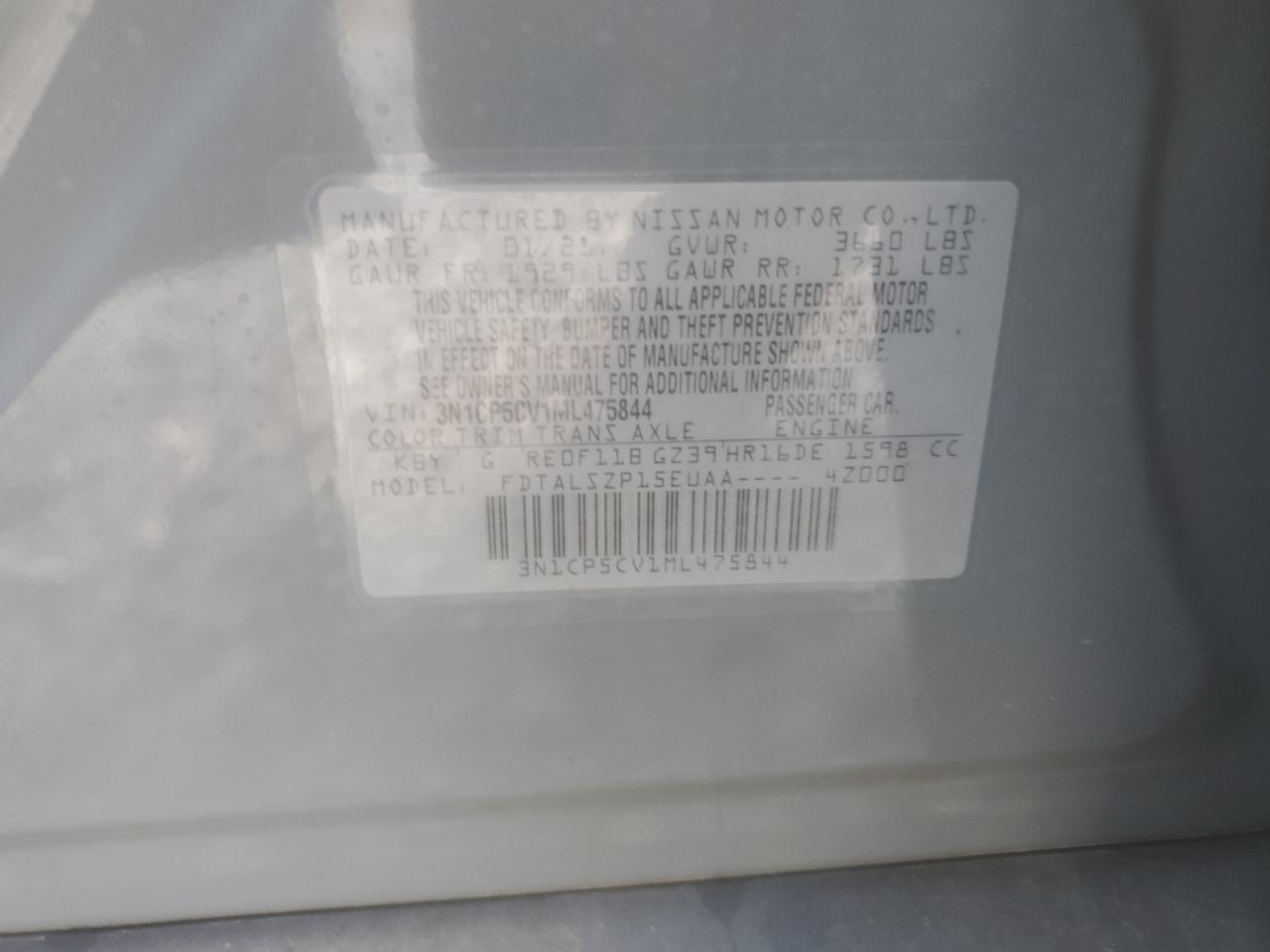 2021 Nissan Kicks Sv VIN: 3N1CP5CV1ML475844 Lot: 69470805