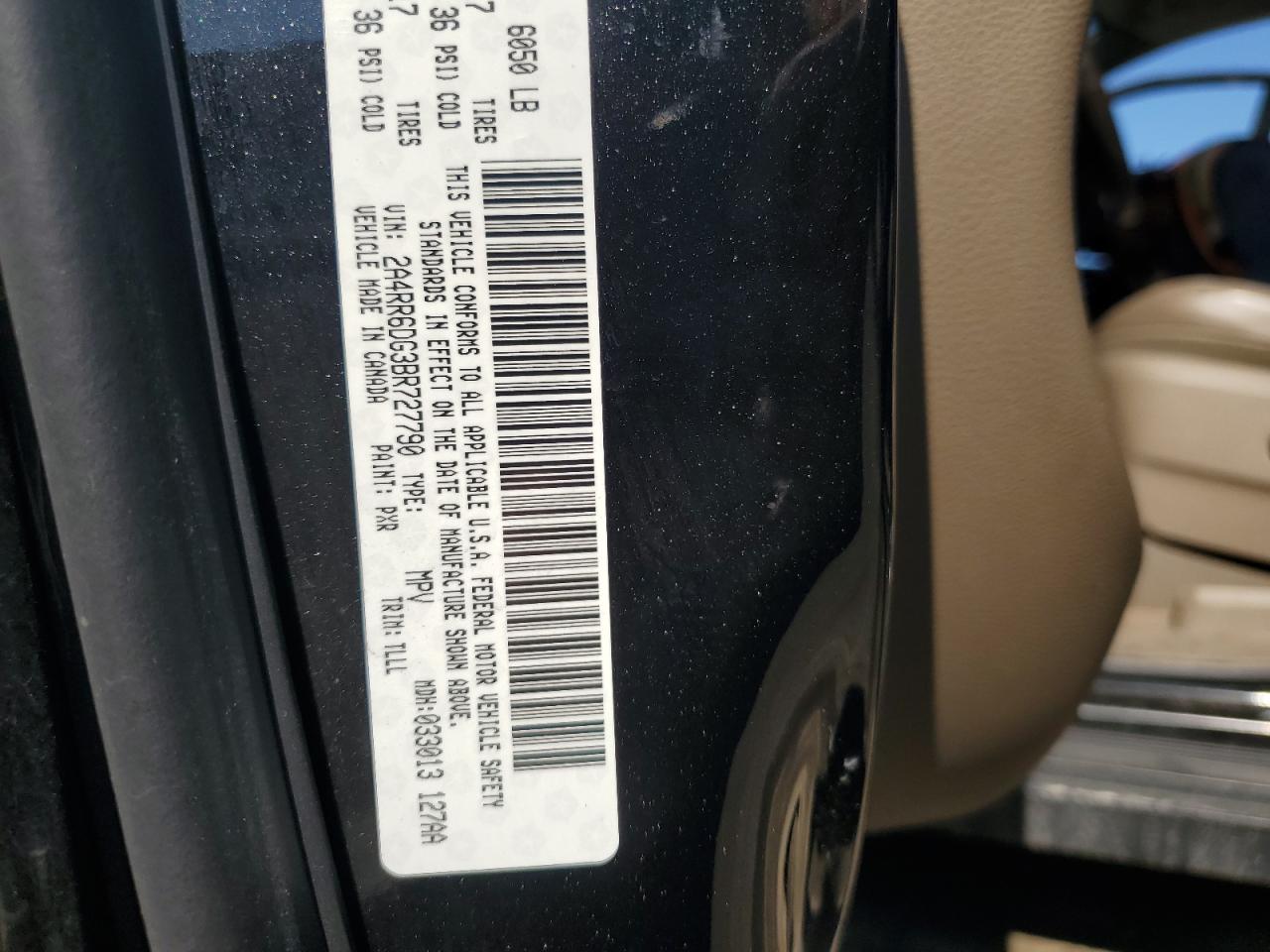 2011 Chrysler Town & Country Limited VIN: 2A4RR6DG3BR727790 Lot: 68837895