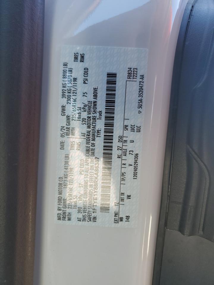 2024 Ford Transit T-150 VIN: 1FTYE1Y88RKA86387 Lot: 70182155