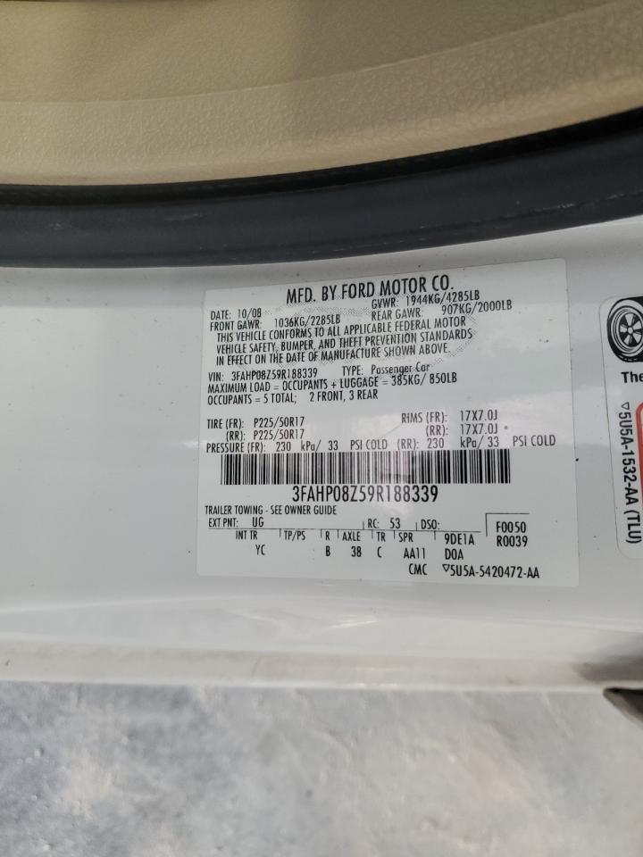 2009 Ford Fusion Sel VIN: 3FAHP08Z59R188339 Lot: 66197785