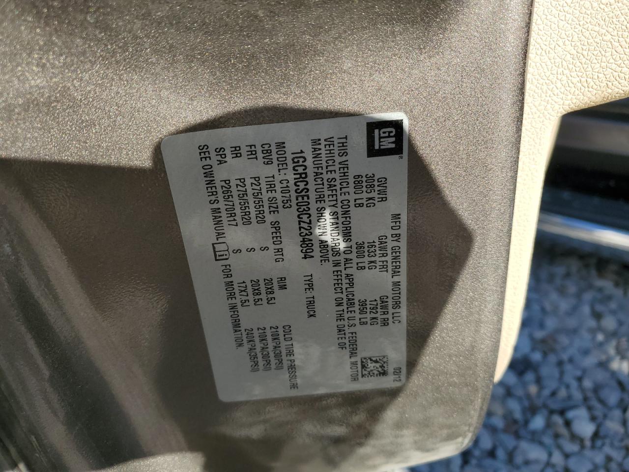 2012 Chevrolet Silverado C1500 Lt VIN: 1GCRCSE03CZ234894 Lot: 70935495