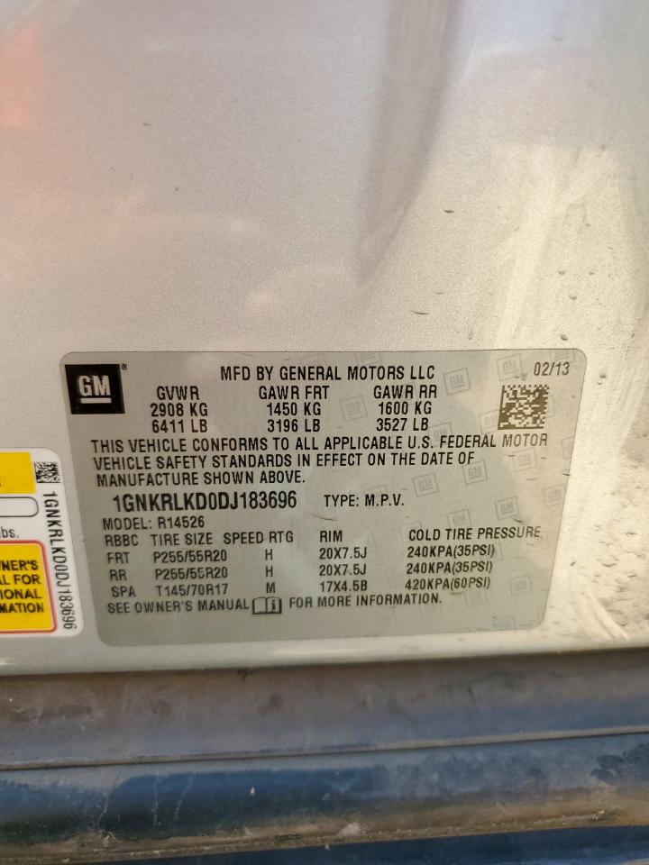 2013 Chevrolet Traverse Ltz VIN: 1GNKRLKD0DJ183696 Lot: 70109525