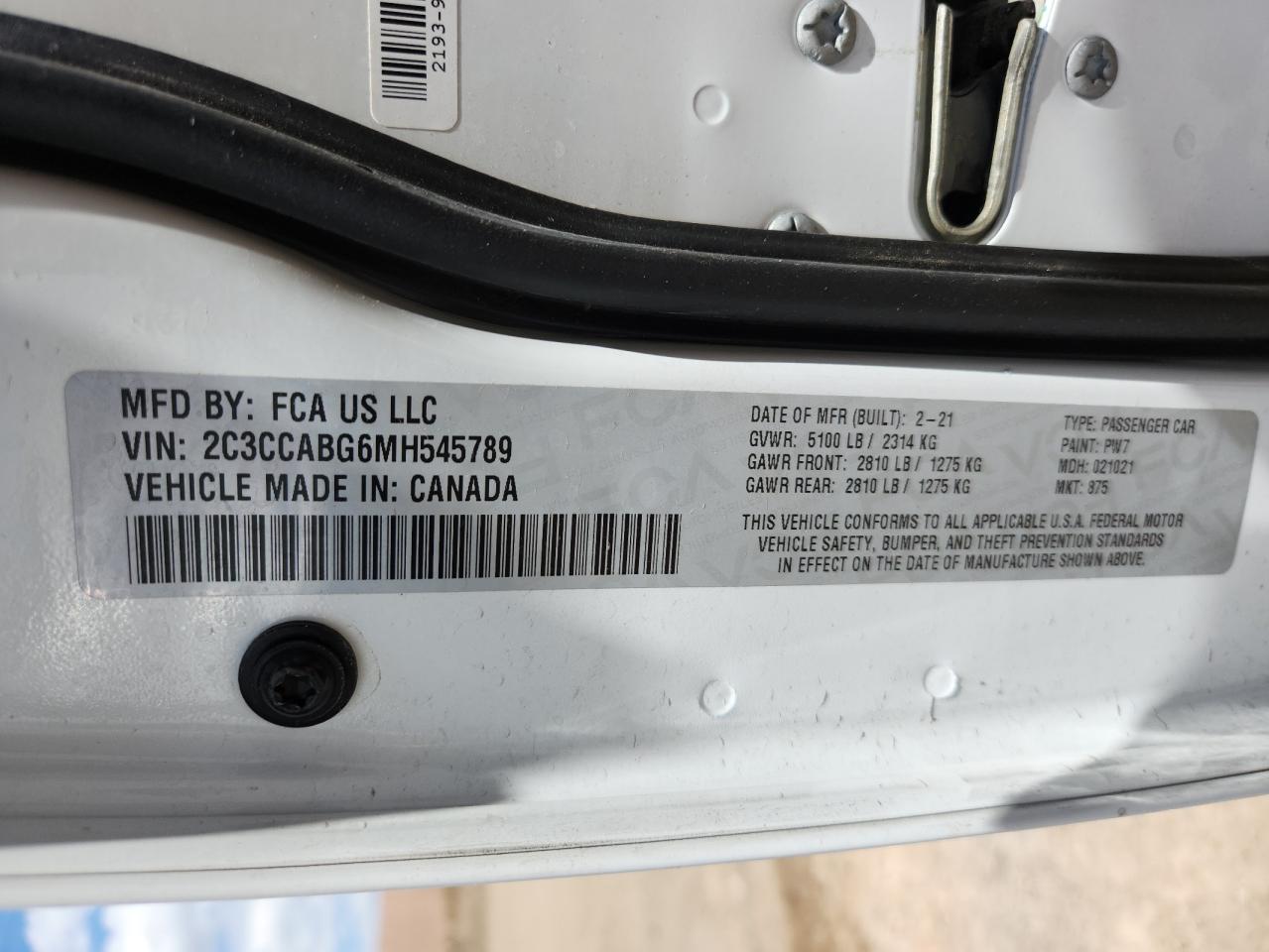 2021 Chrysler 300 S VIN: 2C3CCABG6MH545789 Lot: 70382455