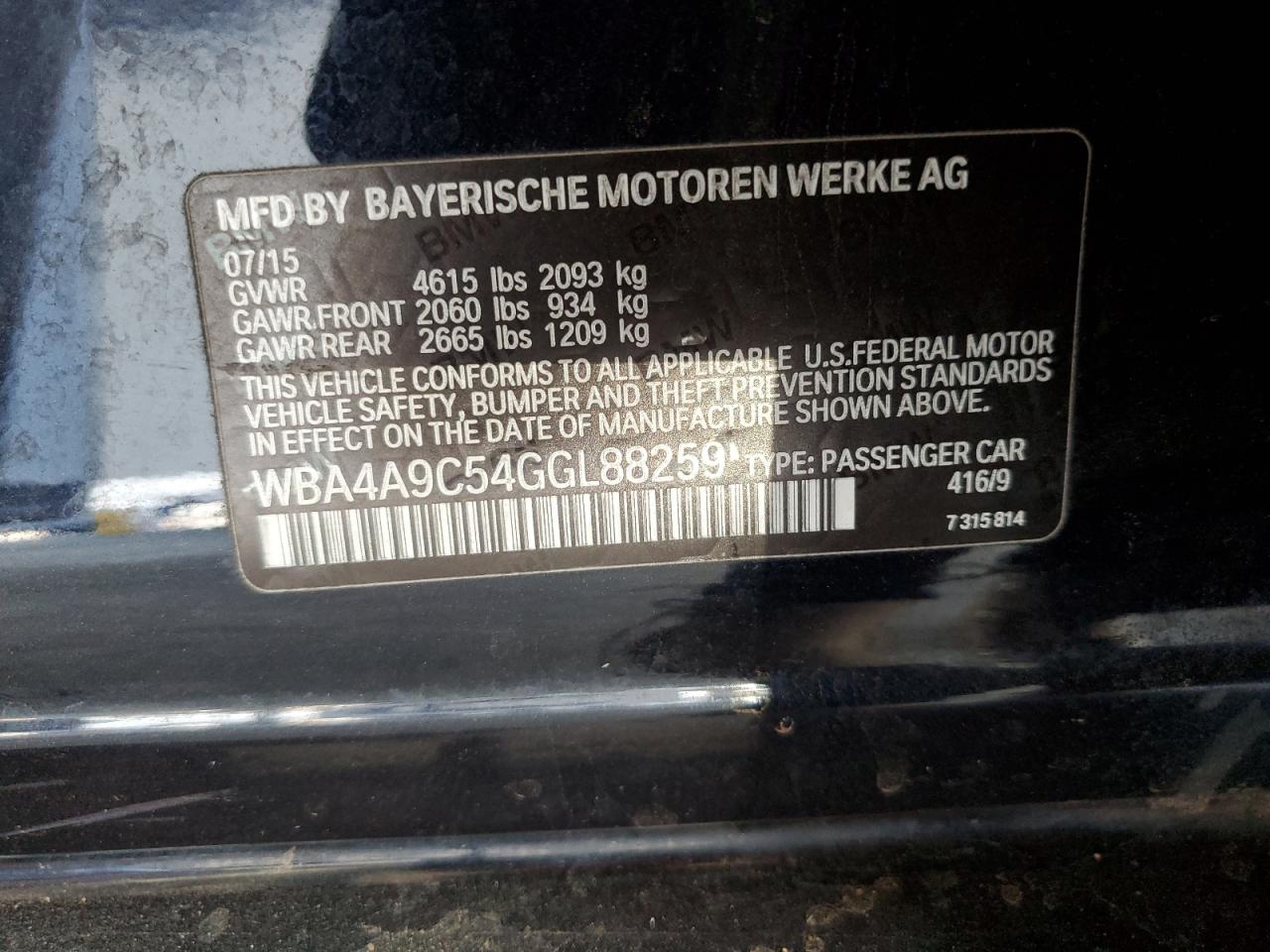 2016 BMW 428 I Gran Coupe Sulev VIN: WBA4A9C54GGL88259 Lot: 69875575