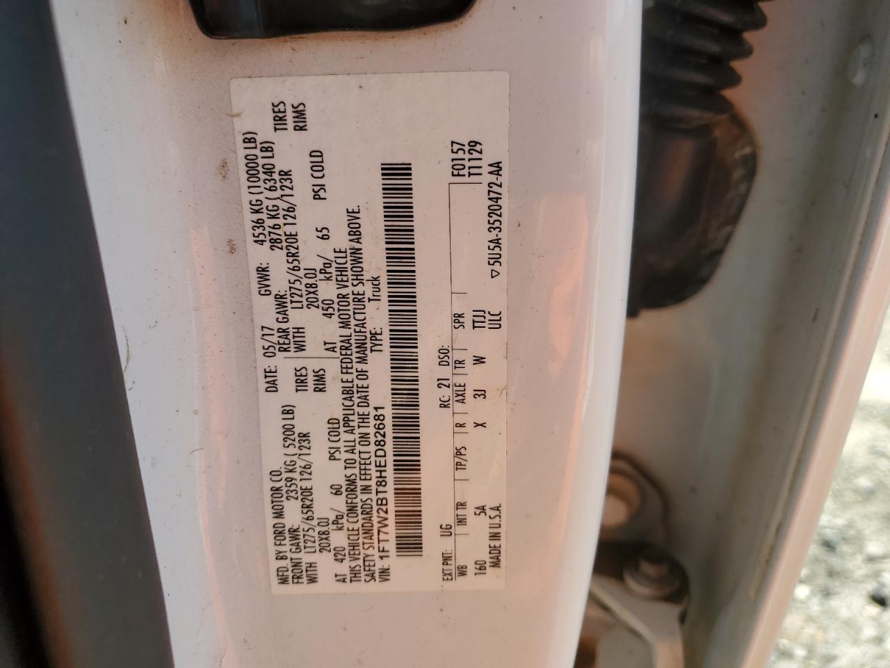 2017 Ford F250 Super Duty VIN: 1FT7W2BT8HED82681 Lot: 68648725