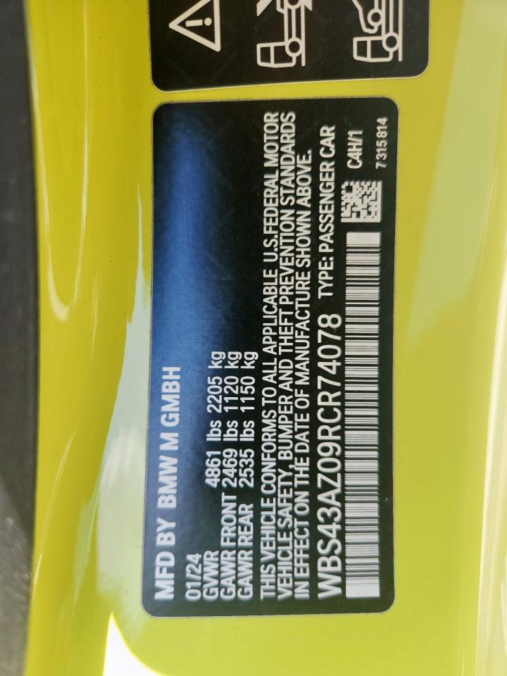 2024 BMW M4 Competition VIN: WBS43AZ09RCR74078 Lot: 69576875