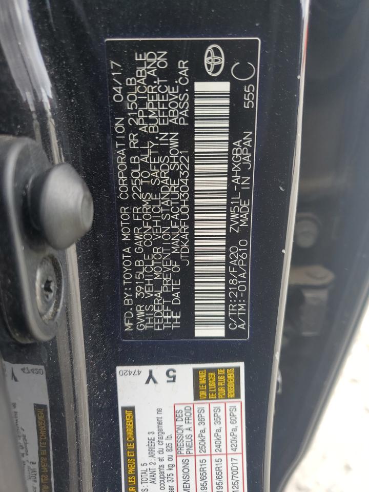 2017 Toyota Prius VIN: JTDKARFU0H3043221 Lot: 68741785