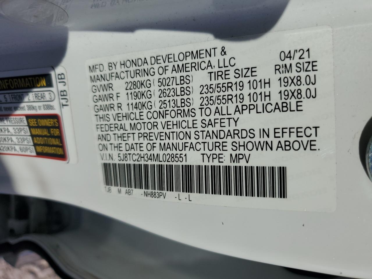 2021 Acura Rdx VIN: 5J8TC2H34ML028551 Lot: 70499145
