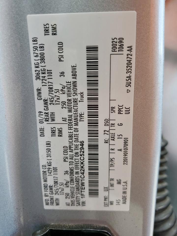 2019 Ford F150 Supercrew VIN: 1FTEW1C42KKC52946 Lot: 68520975