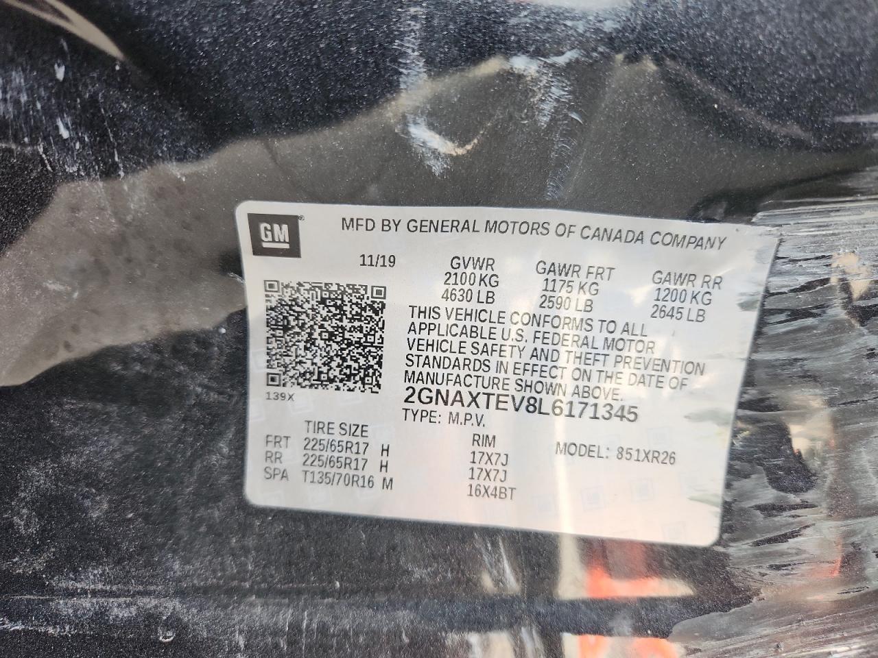 2020 Chevrolet Equinox Lt VIN: 2GNAXTEV8L6171345 Lot: 69291745