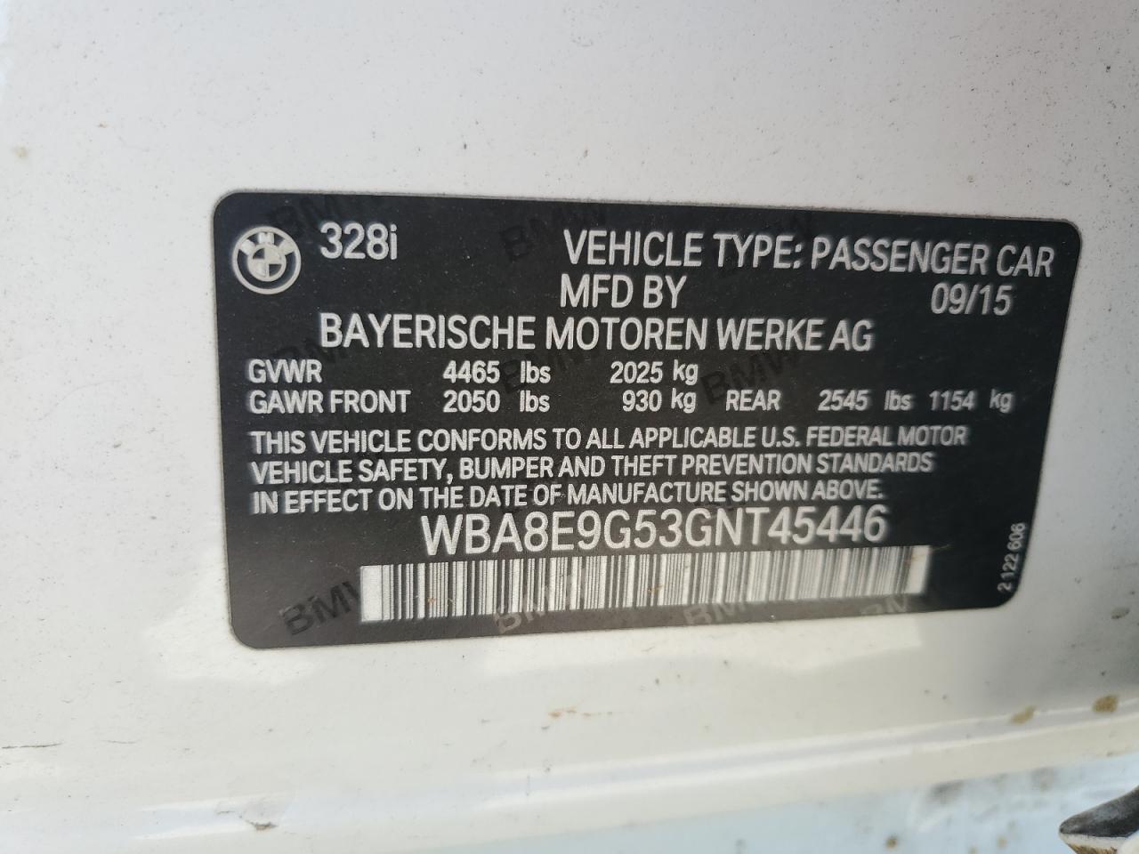 2016 BMW 328 I Sulev VIN: WBA8E9G53GNT45446 Lot: 68040445