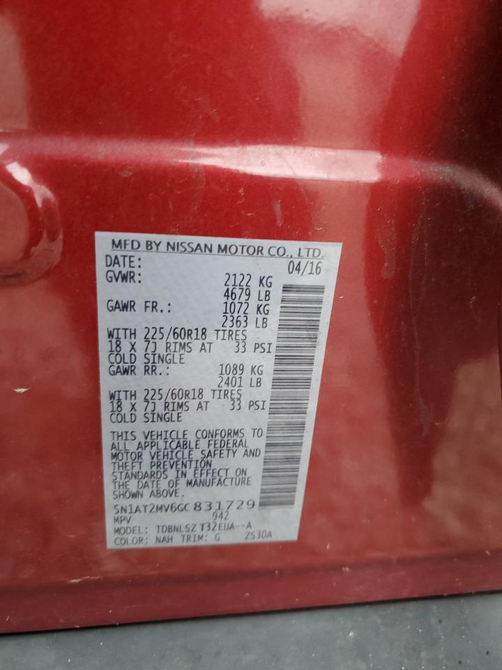 2016 Nissan Rogue S VIN: 5N1AT2MV6GC831729 Lot: 67052765