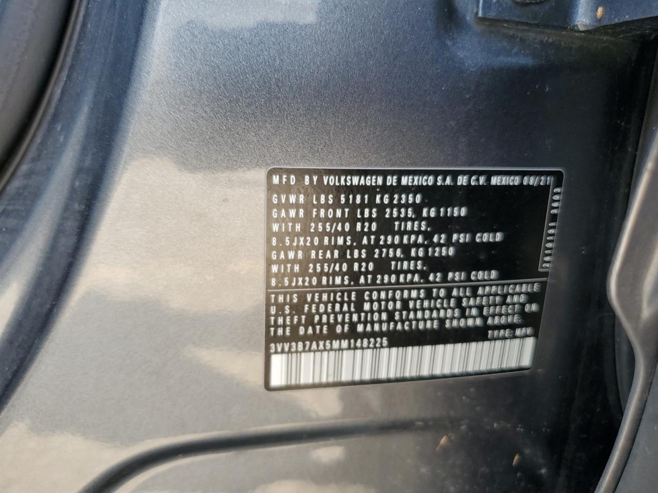 2021 Volkswagen Tiguan Se VIN: 3VV3B7AX5MM148225 Lot: 67689545