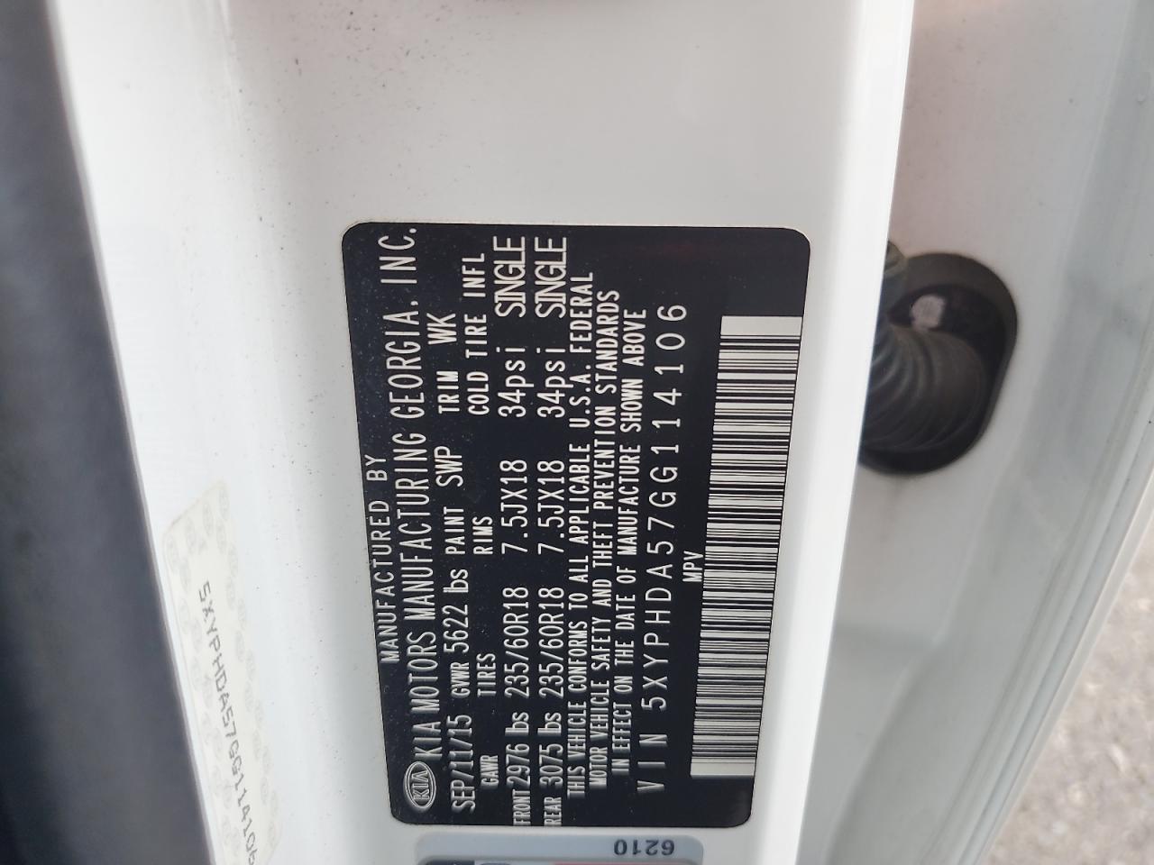 2016 Kia Sorento Ex VIN: 5XYPHDA57GG114106 Lot: 70482845