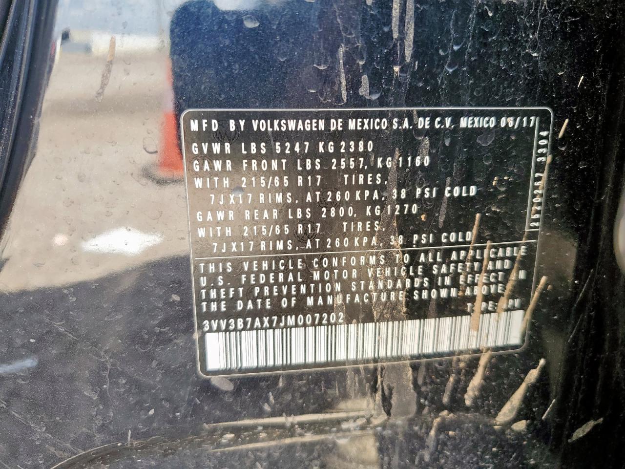 2018 Volkswagen Tiguan Se VIN: 3VV3B7AX7JM007202 Lot: 67001685