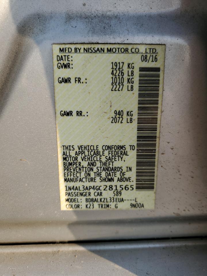 2016 Nissan Altima 2.5 VIN: 1N4AL3AP4GC281565 Lot: 67927765