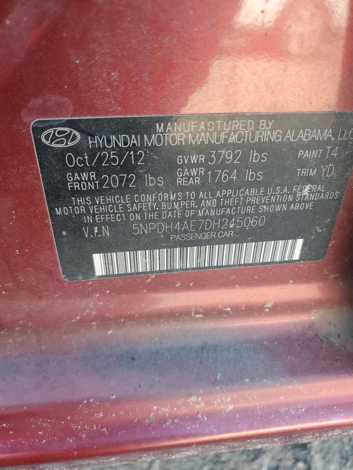 2013 Hyundai Elantra Gls VIN: 5NPDH4AE7DH245060 Lot: 70752225