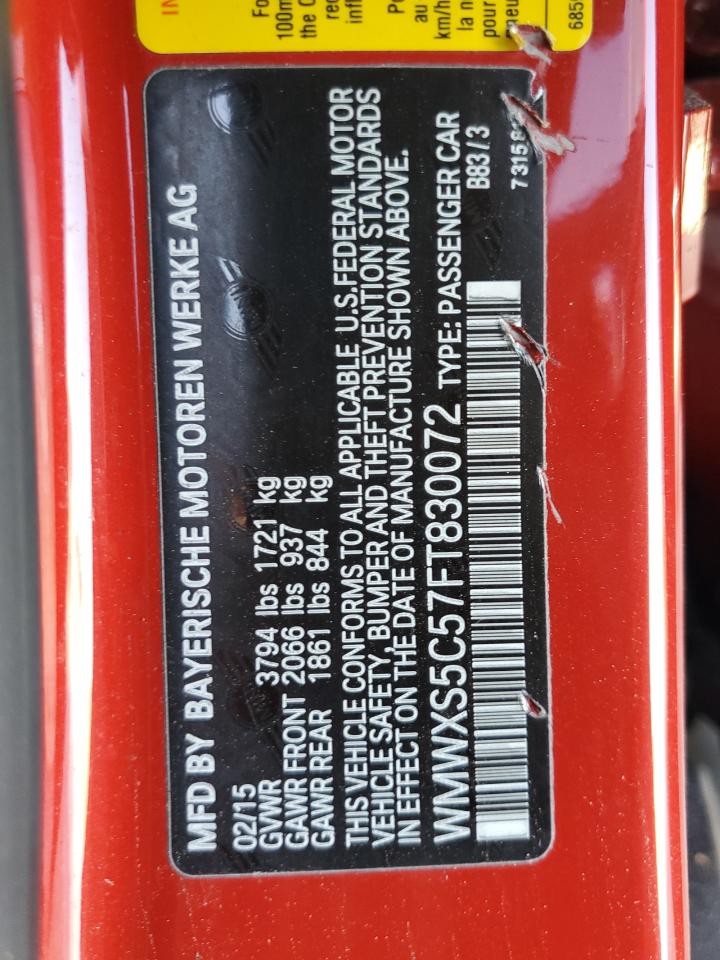 2015 Mini Cooper VIN: WMWXS5C57FT830072 Lot: 69198055