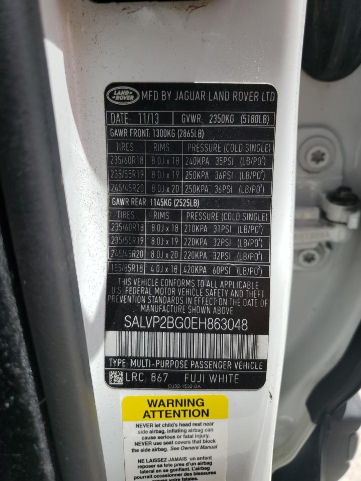 2014 Land Rover Range Rover Evoque Pure Plus VIN: SALVP2BG0EH863048 Lot: 67487235