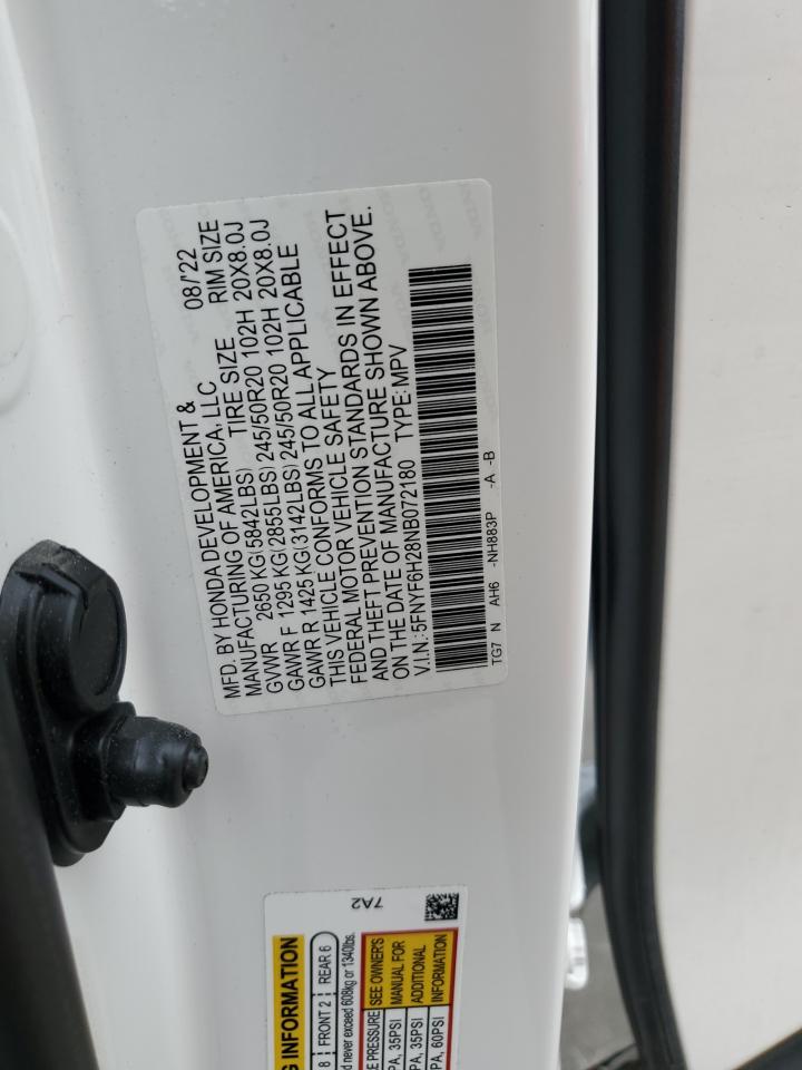 2022 Honda Pilot Se VIN: 5FNYF6H28NB072180 Lot: 69808375