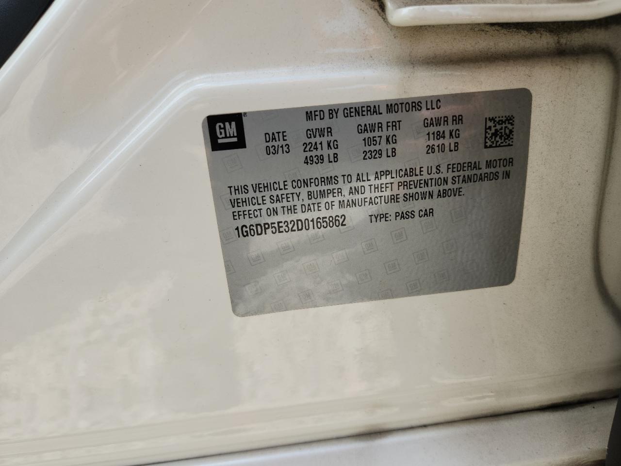 2013 Cadillac Cts Premium Collection VIN: 1G6DP5E32D0165862 Lot: 68537575