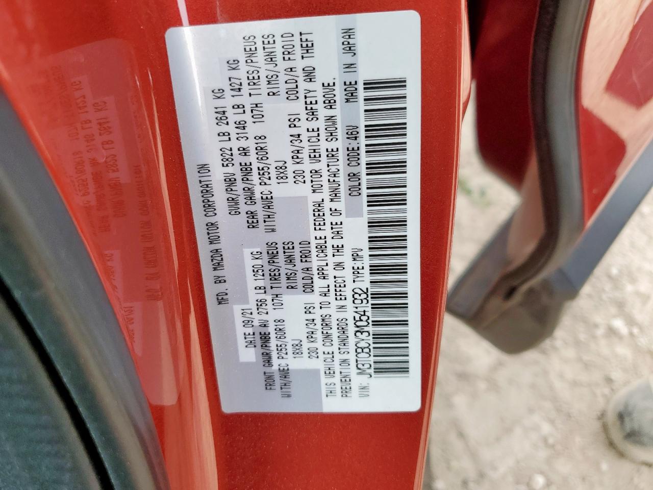 2021 Mazda Cx-9 Touring VIN: JM3TCBCY3M0541932 Lot: 69053445