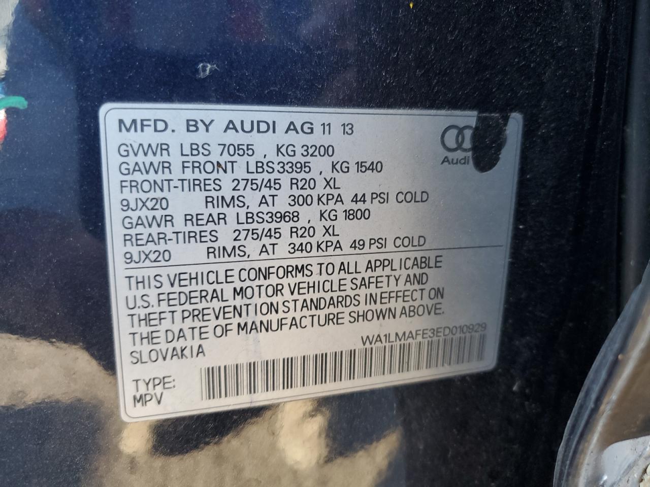 2014 Audi Q7 Premium Plus VIN: WA1LMAFE3ED010929 Lot: 70137735