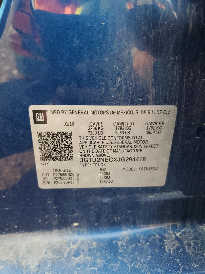 2018 GMC Sierra K1500 Slt VIN: 3GTU2NECXJG294418 Lot: 69088175