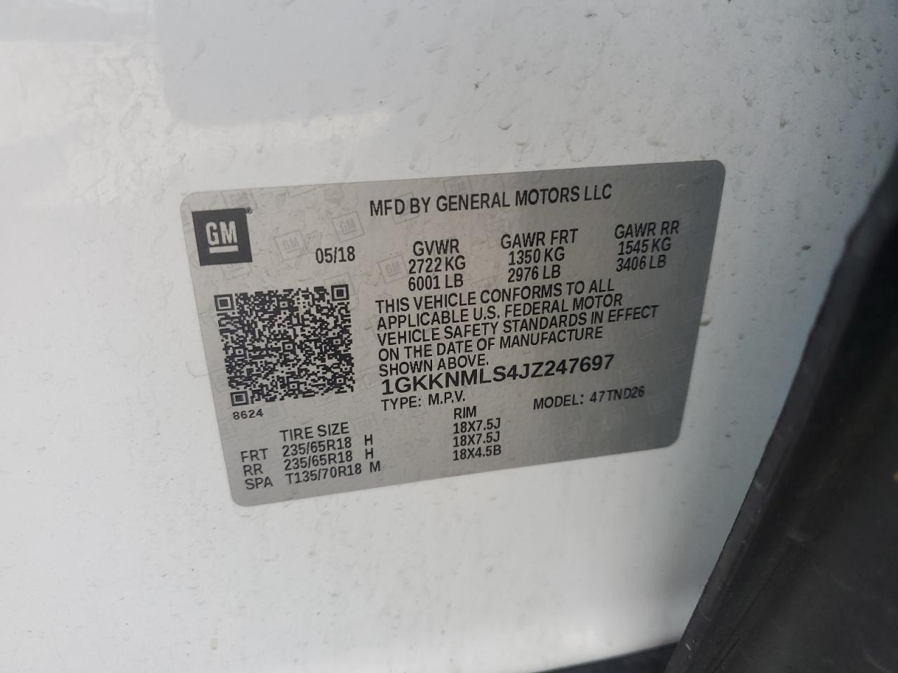 2018 GMC Acadia Slt-1 VIN: 1GKKNMLS4JZ247697 Lot: 69733085