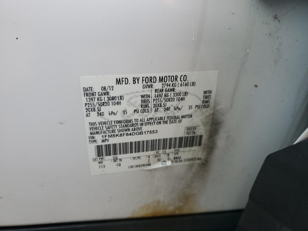 2013 Ford Explorer Limited VIN: 1FM5K8F84DGB17553 Lot: 71088945