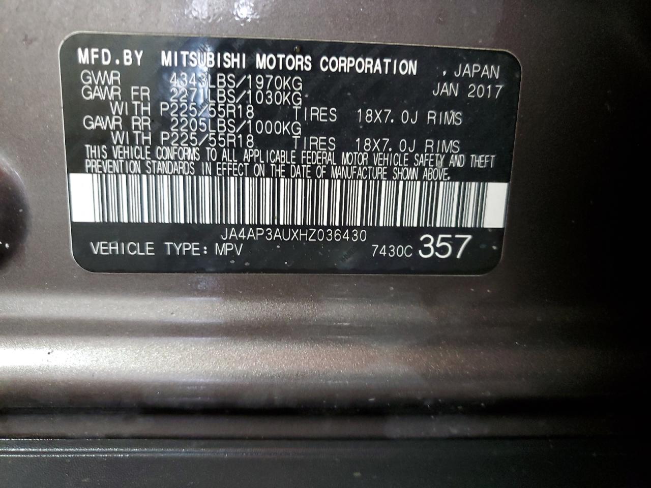 2017 Mitsubishi Outlander Sport Es VIN: JA4AP3AUXHZ036430 Lot: 67796475