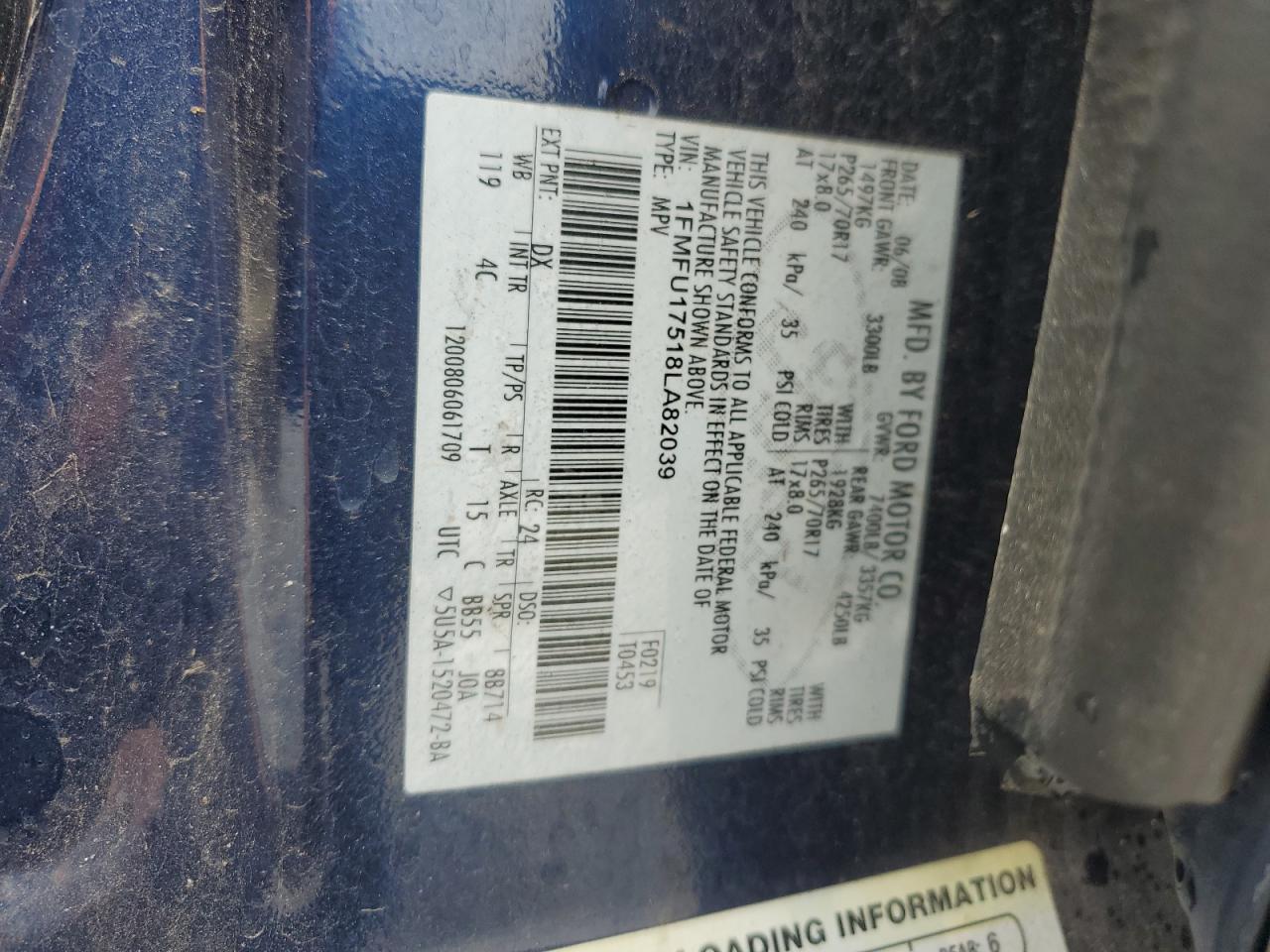 2008 Ford Expedition Eddie Bauer VIN: 1FMFU17518LA82039 Lot: 67846415