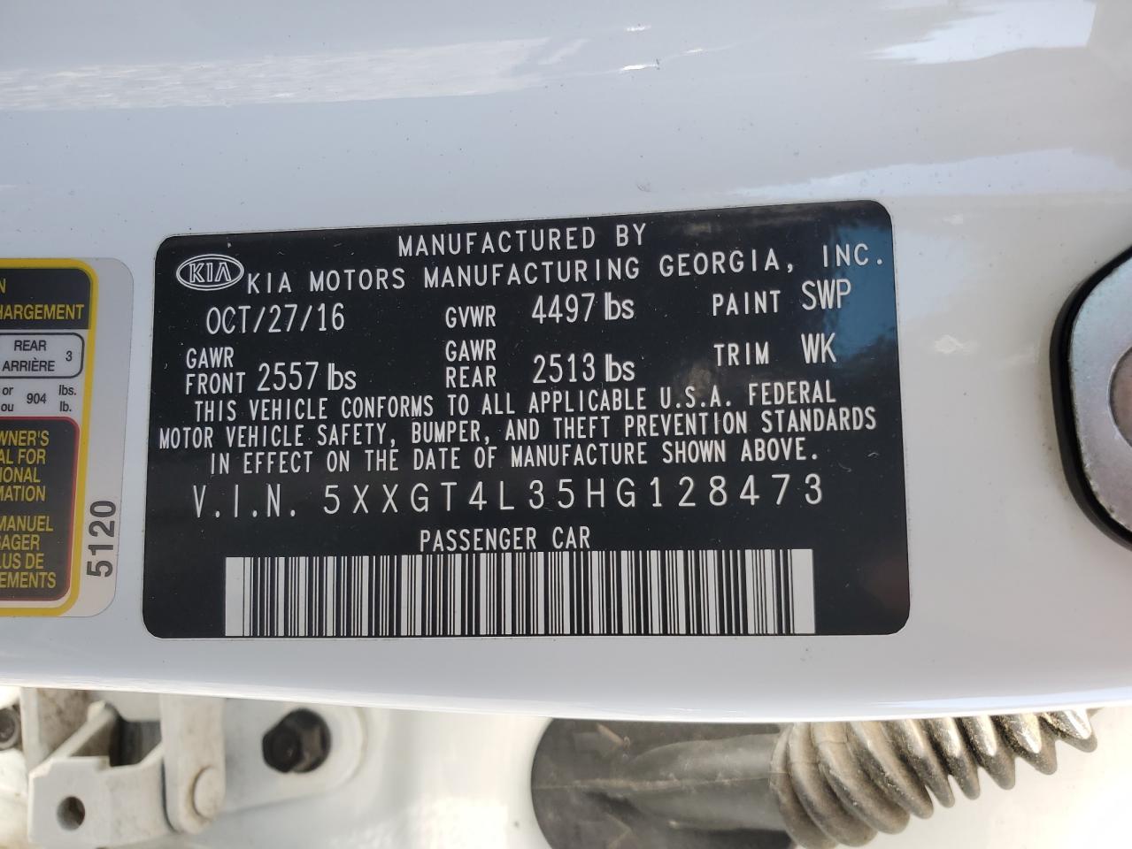 2017 Kia Optima Lx VIN: 5XXGT4L35HG128473 Lot: 70643165