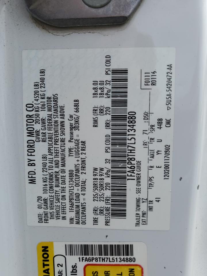 2020 Ford Mustang VIN: 1FA6P8TH7L5134880 Lot: 70806095