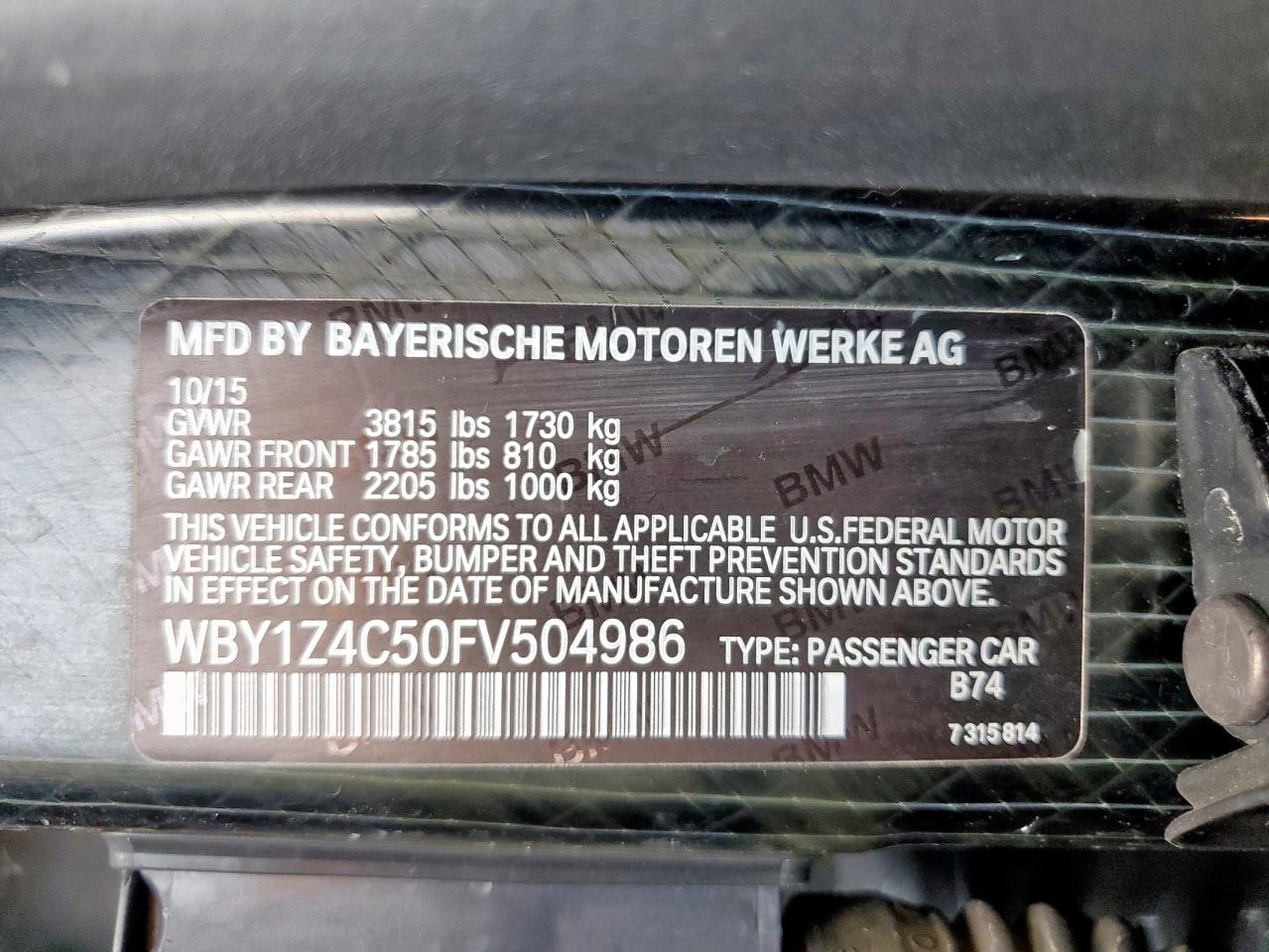 2015 BMW I3 Rex VIN: WBY1Z4C50FV504986 Lot: 70160495