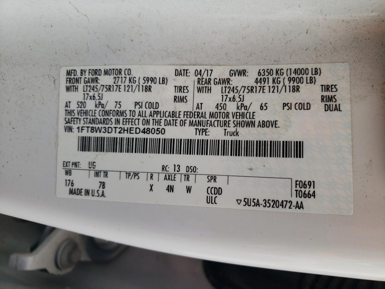 2017 Ford F350 Super Duty VIN: 1FT8W3DT2HED48050 Lot: 69054395